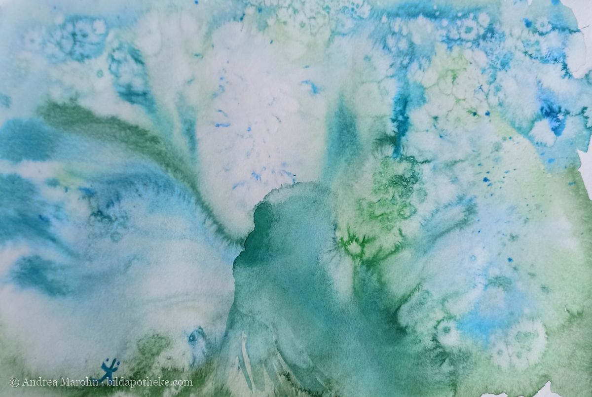 Das erste Bild der Bildapotheke: zartes Aquarell in Türkis, Grün und Blau
