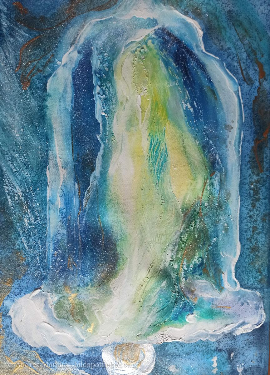 Aquarell: eine Weihnachtsglocke in Blau und Gold